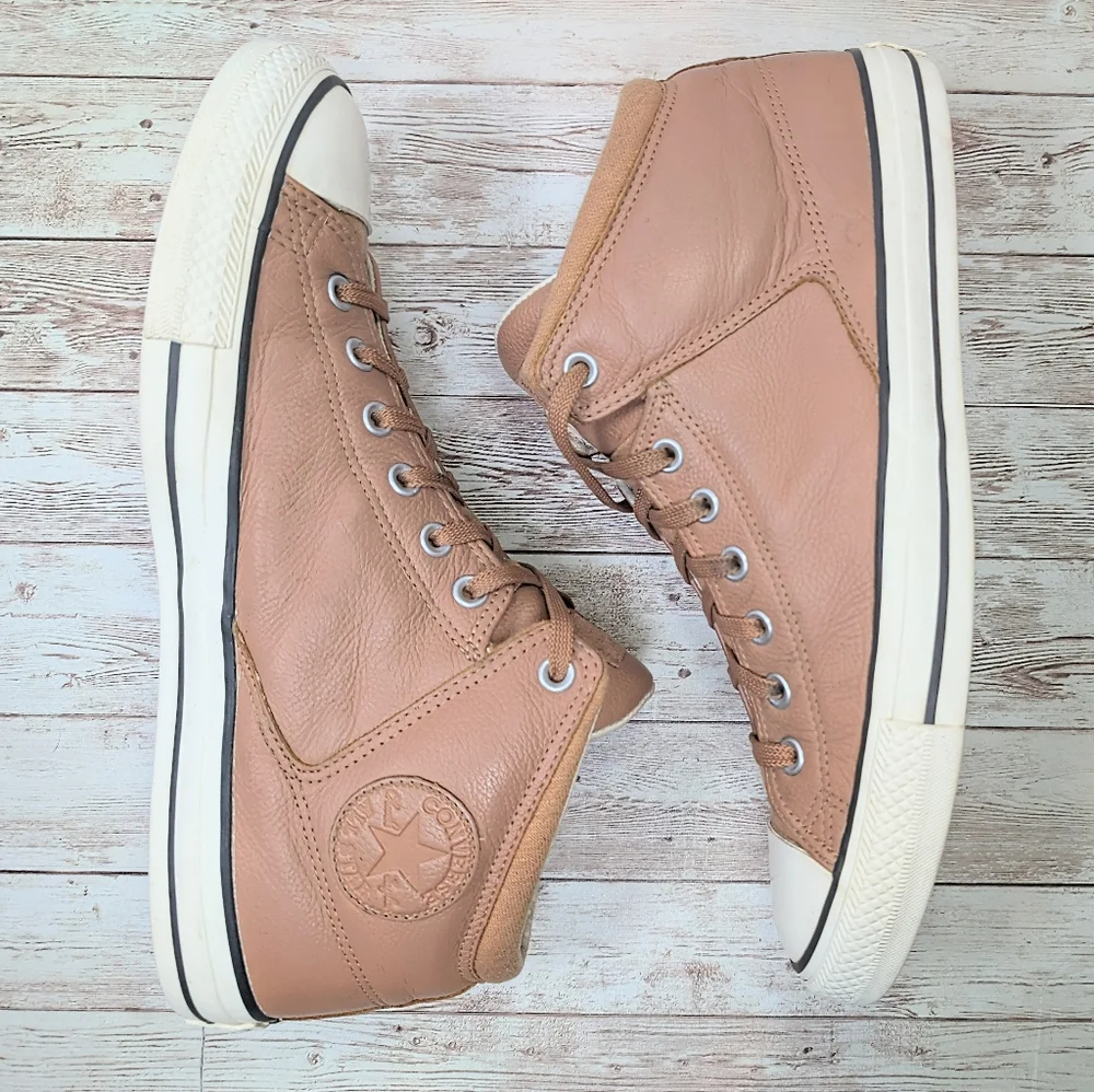 Converse All Star Mid High Top Brown Tan Real Leather Men's Size 12 - Picture 8 of 12